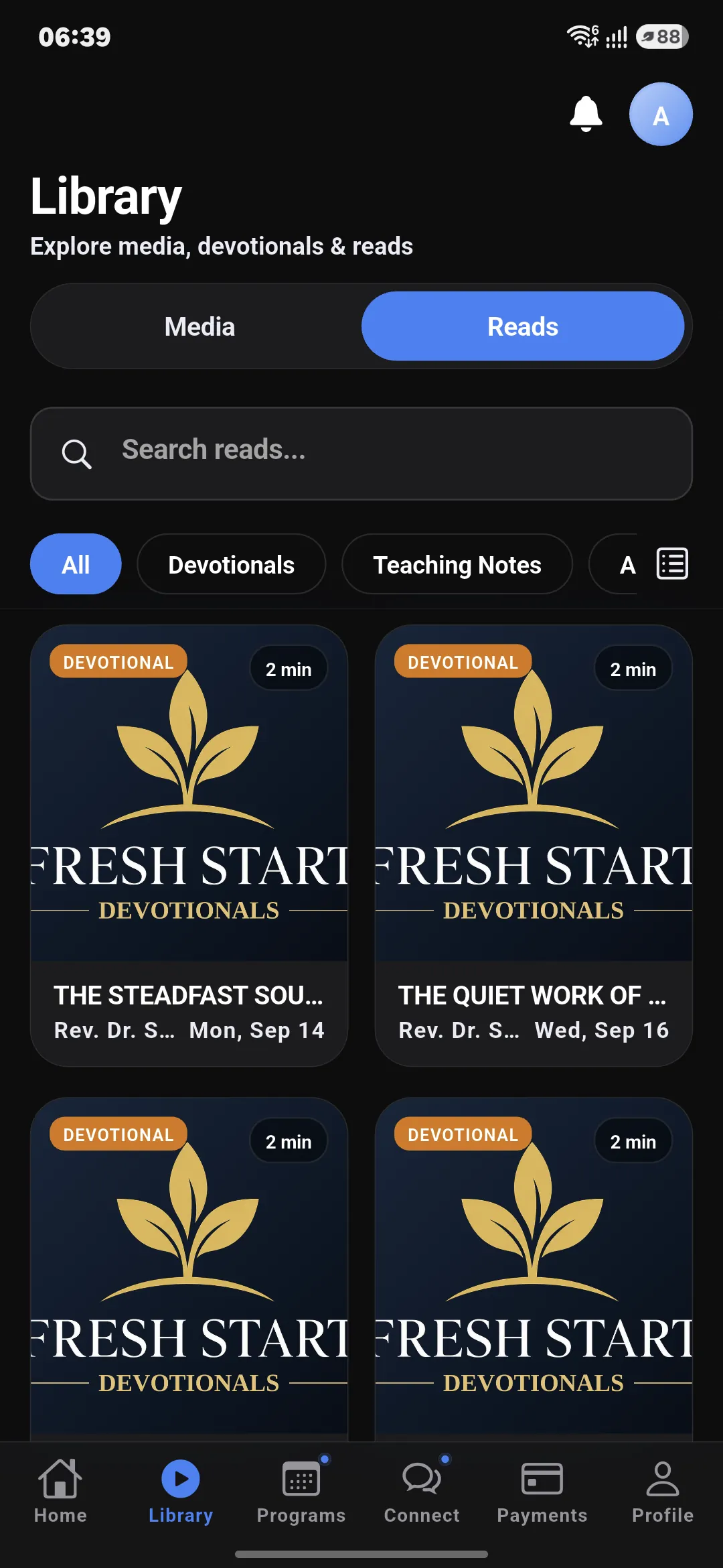 Daily Devotionals screen